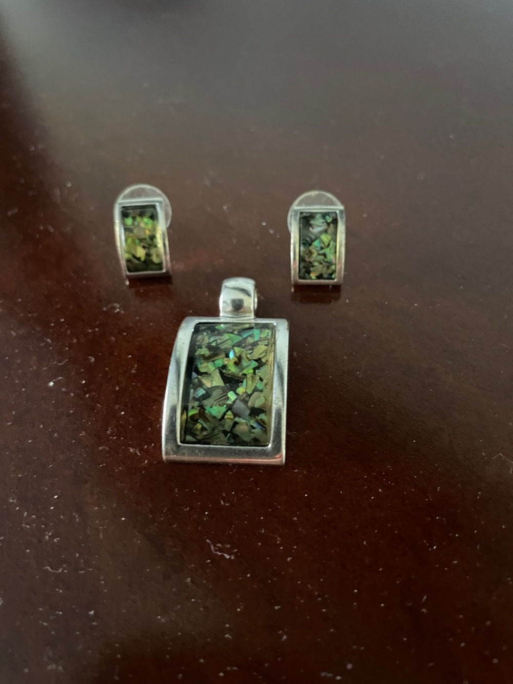 Abalone pendant and pierced earrings